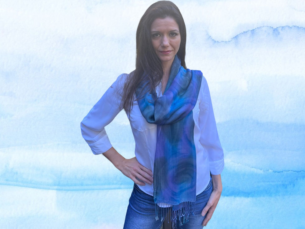 Thumbnail: Side view of Royal Blue Modal Silk Hand Painted Affordable Fashion Watercolor Scarf