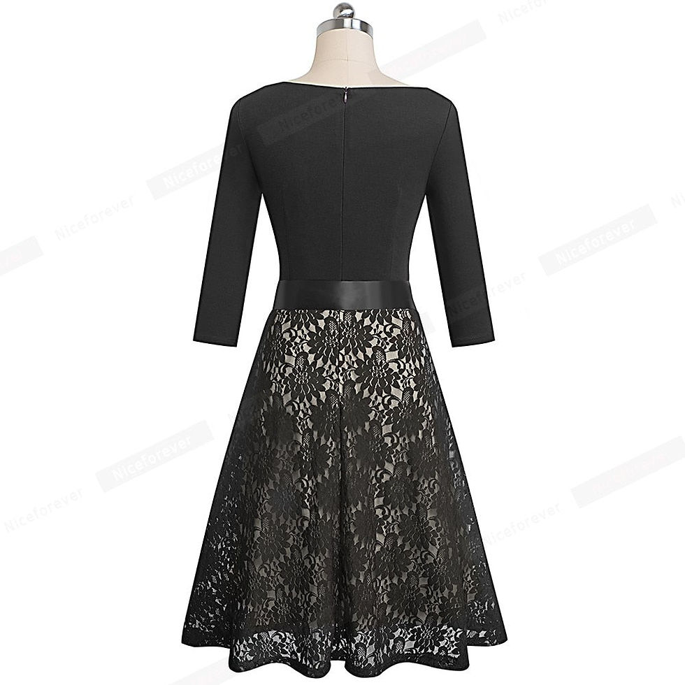 Thumbnail: Retro Vintage Lace Patchwork with Sash Dresses Cocktail Party Flared Women Dress