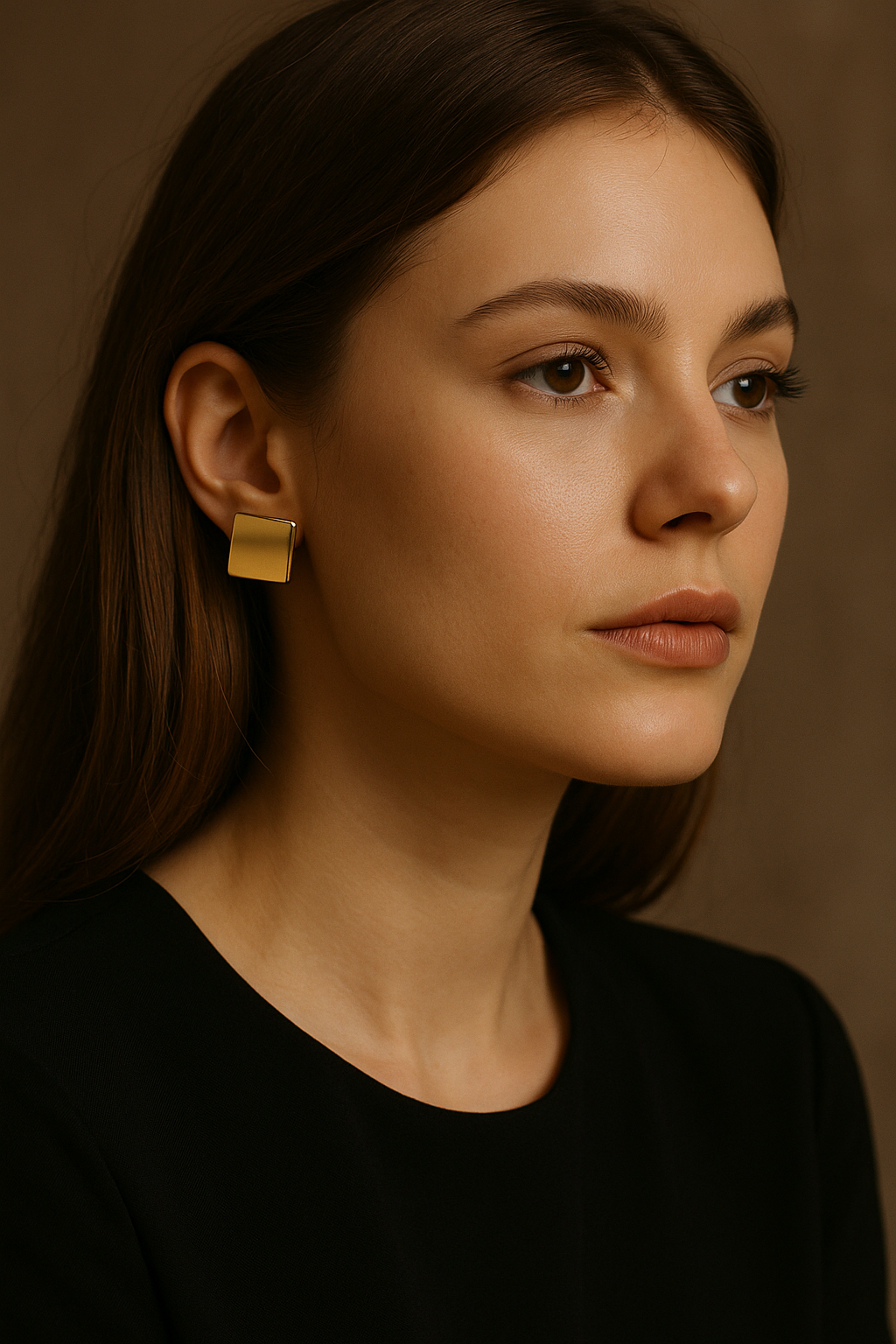 Golden Sculpt Square Earrings 