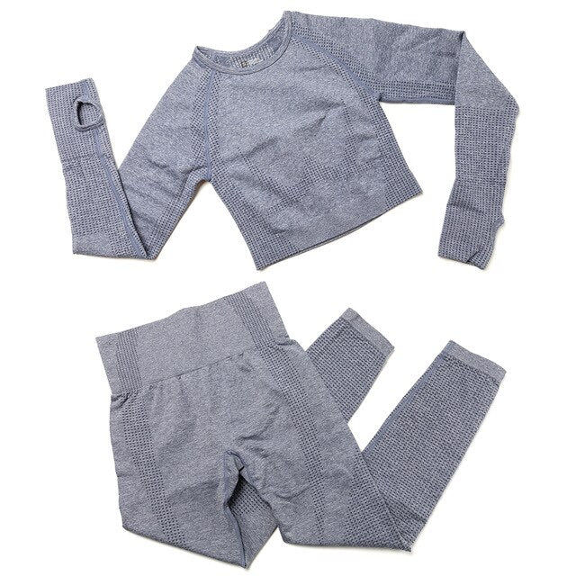 Thumbnail: Gym Sport Outfits Yoga Clothing Set Women Long Sleeves Fitness Shirt Seamless Le