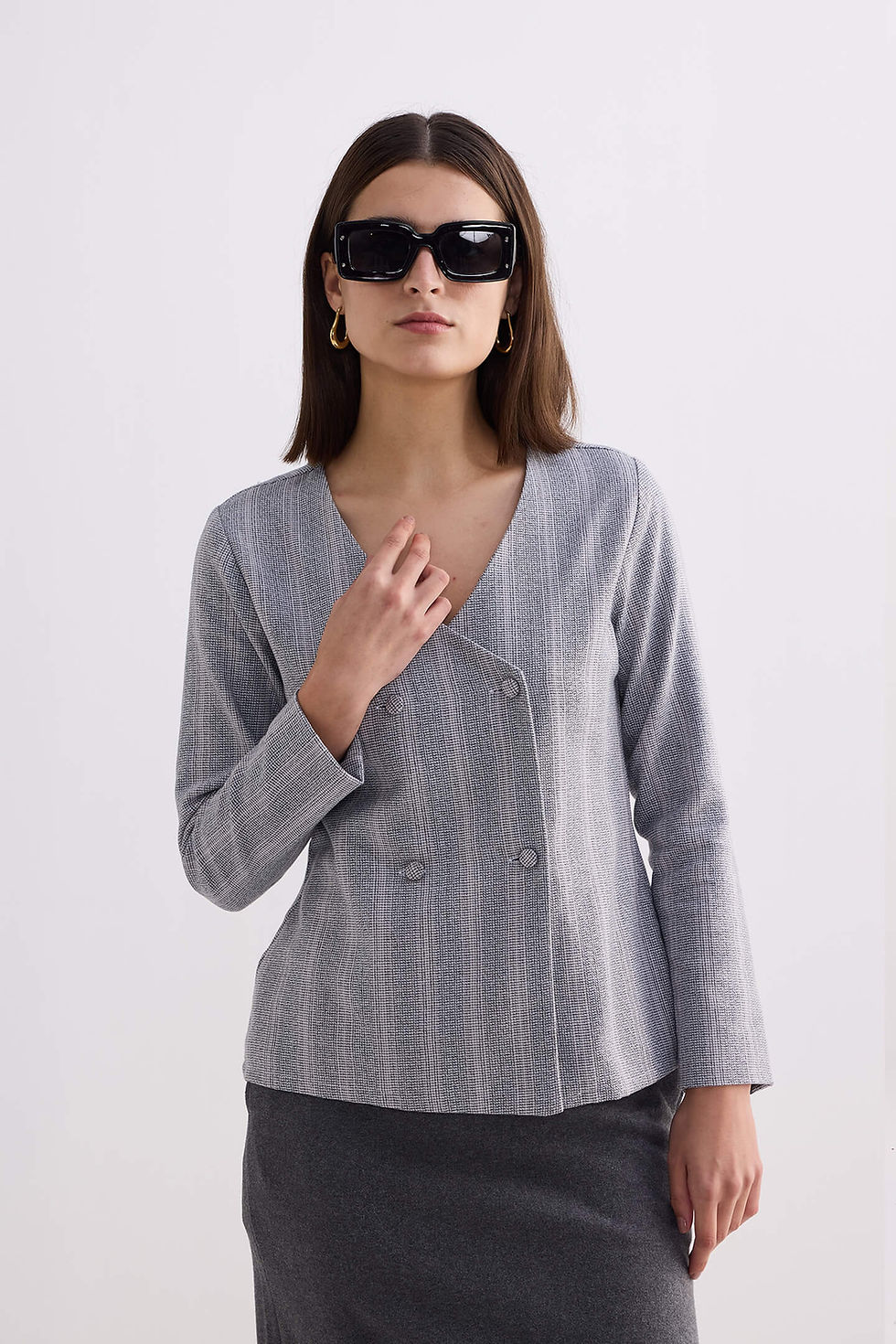 Thumbnail: Fitted Cotton Tweed Jacket in Grey