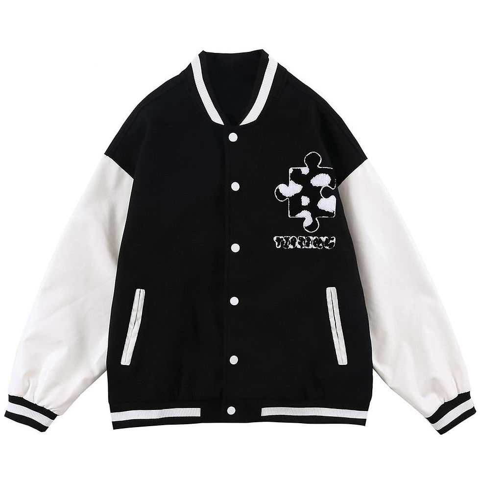 Thumbnail: Varsity Jacket Men Cow Print Puzzle Letter Patch Bomber Coats Autumn Baggy Hipst