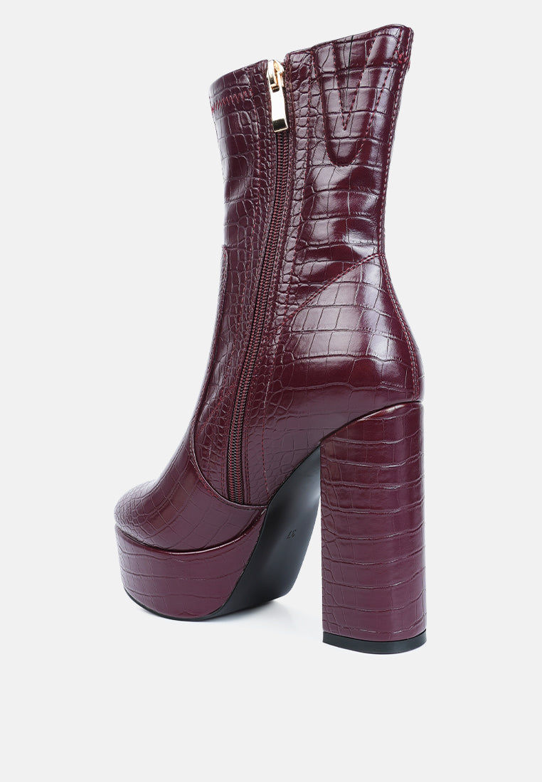 Thumbnail: Feral High Heeled Croc Pattern Ankle Boot