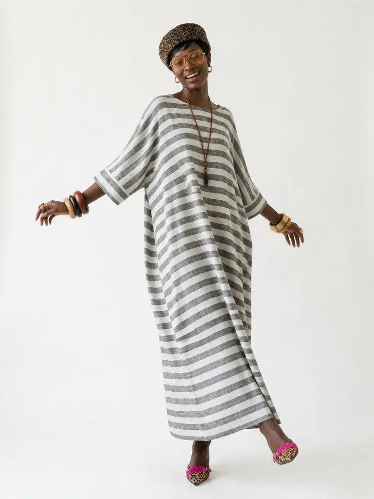 Thumbnail: Grounded Striped Linen Maxi Dress