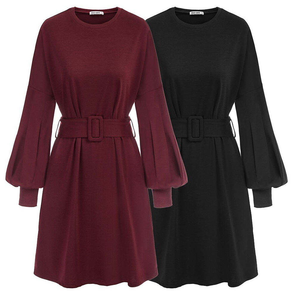 Thumbnail: Grace Karin Summer Mini Dresses Women Belt Sashes Dress Long Lantern Sleeves Cre