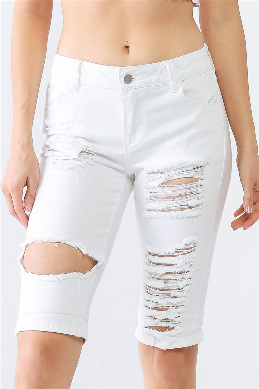 Thumbnail: LITZ LA Distressed Bermuda Denim Shorts
