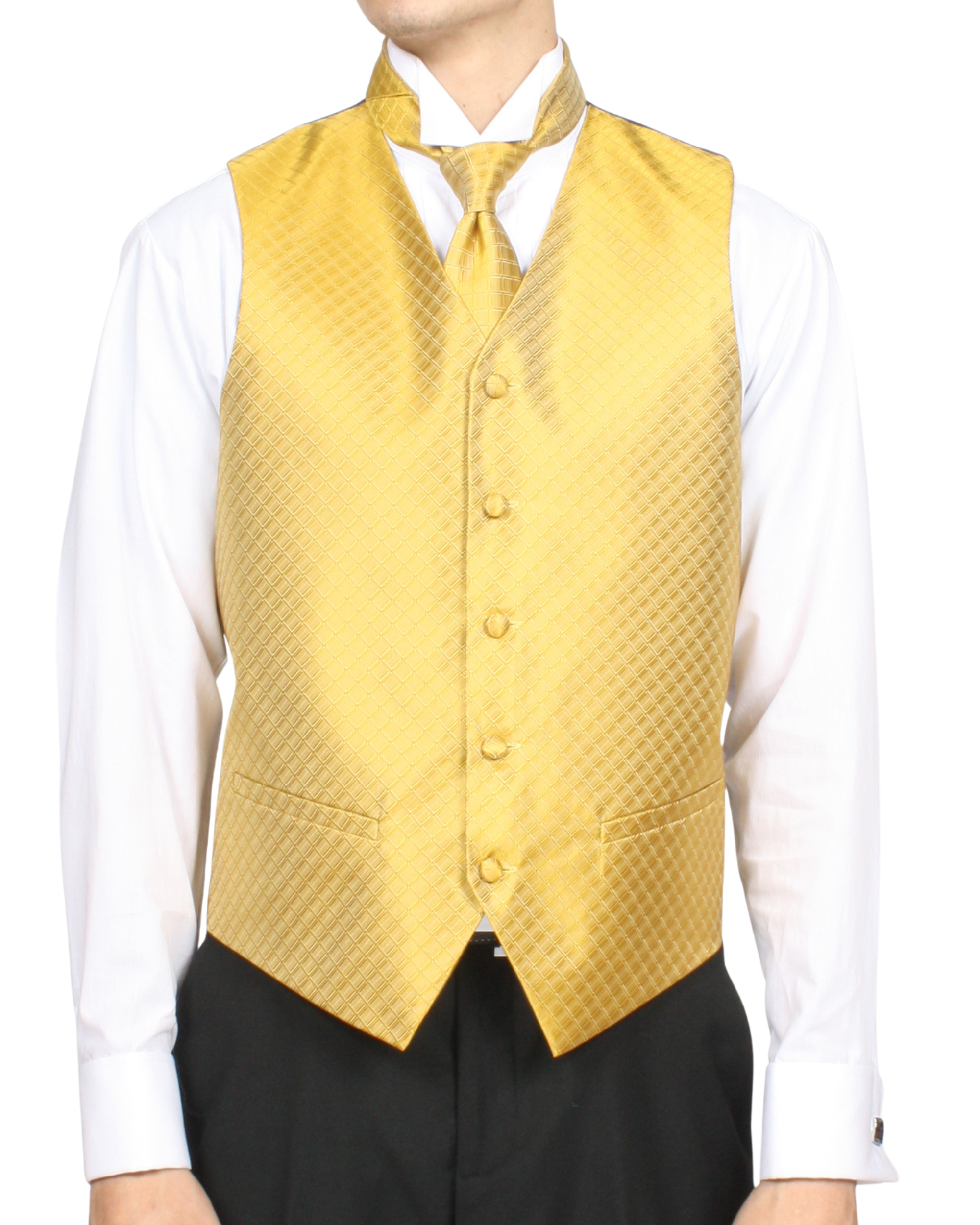 Ferrecci Mens PV300 - Gold with Black Back Adjustable Diamond Vest Set