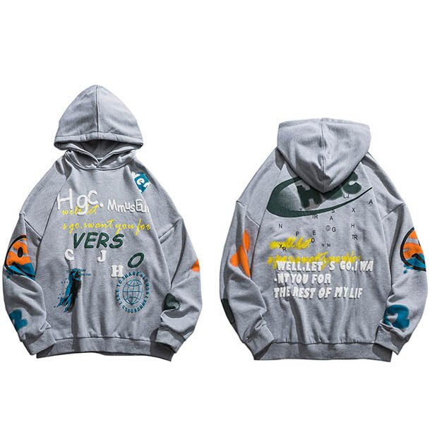 Thumbnail: Men Hip Hop Hoodie Sweatshirt Streetwear Harajuku Graffiti Hoodie Pullover Face 