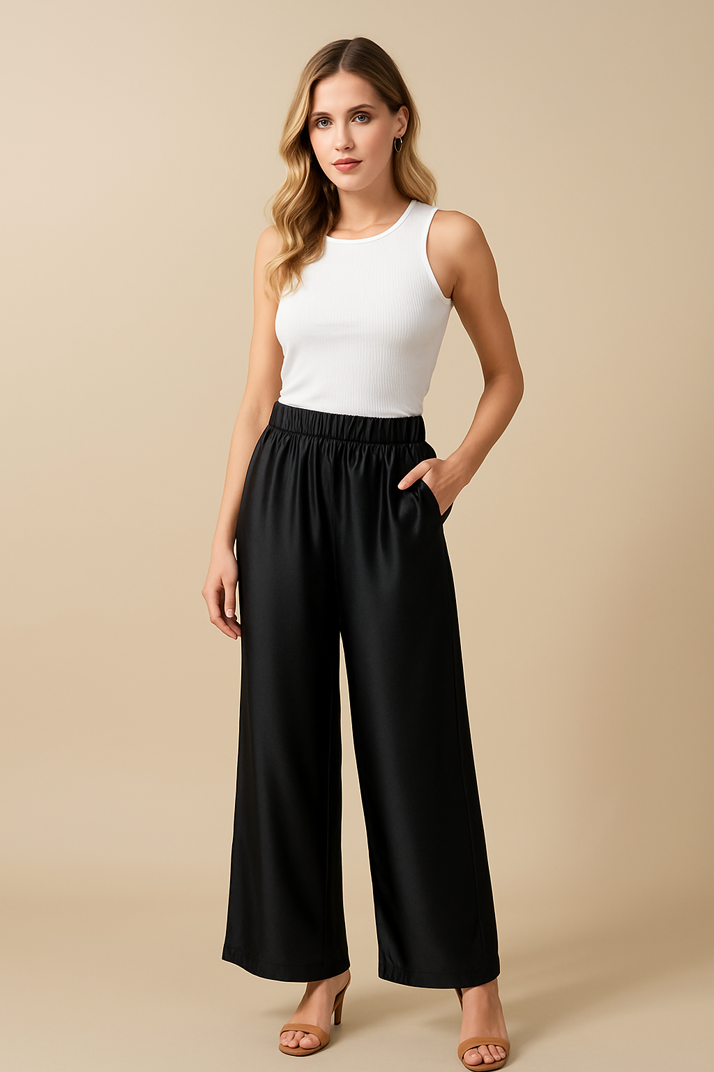 Alluforu Luxe Satin Wide-Leg Pants – Stretch Fit, Made in USA 