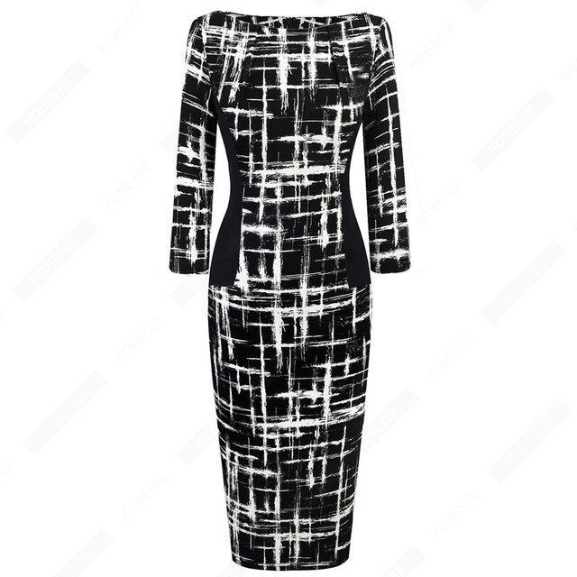 Vintage Women Elegant Fashion Pencil Dress Chic Formal Business Bodycon Dress