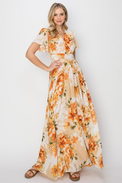 Thumbnail: HYFVE Floral Tie Back Short Sleeve Slit Maxi Dress