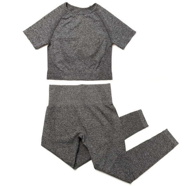 Thumbnail: Gym Sport Outfits Yoga Clothing Set Women Long Sleeves Fitness Shirt Seamless Le