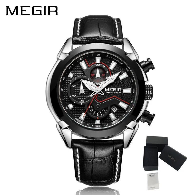 Thumbnail: Alluforu Sport Chronograph Men’s Quartz Watch – Leather Band, Waterproof