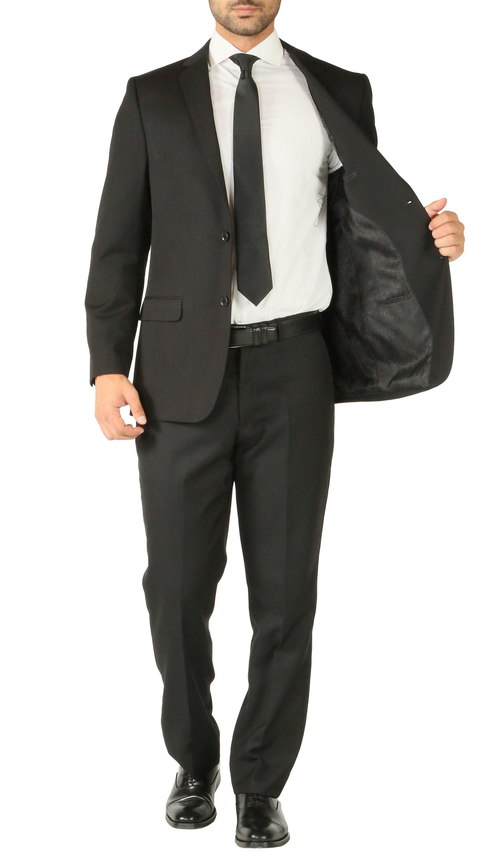 Rod Premium Black 2 Piece Wool Suit Stain Resistant Traveler Suit with 2 Pairs o