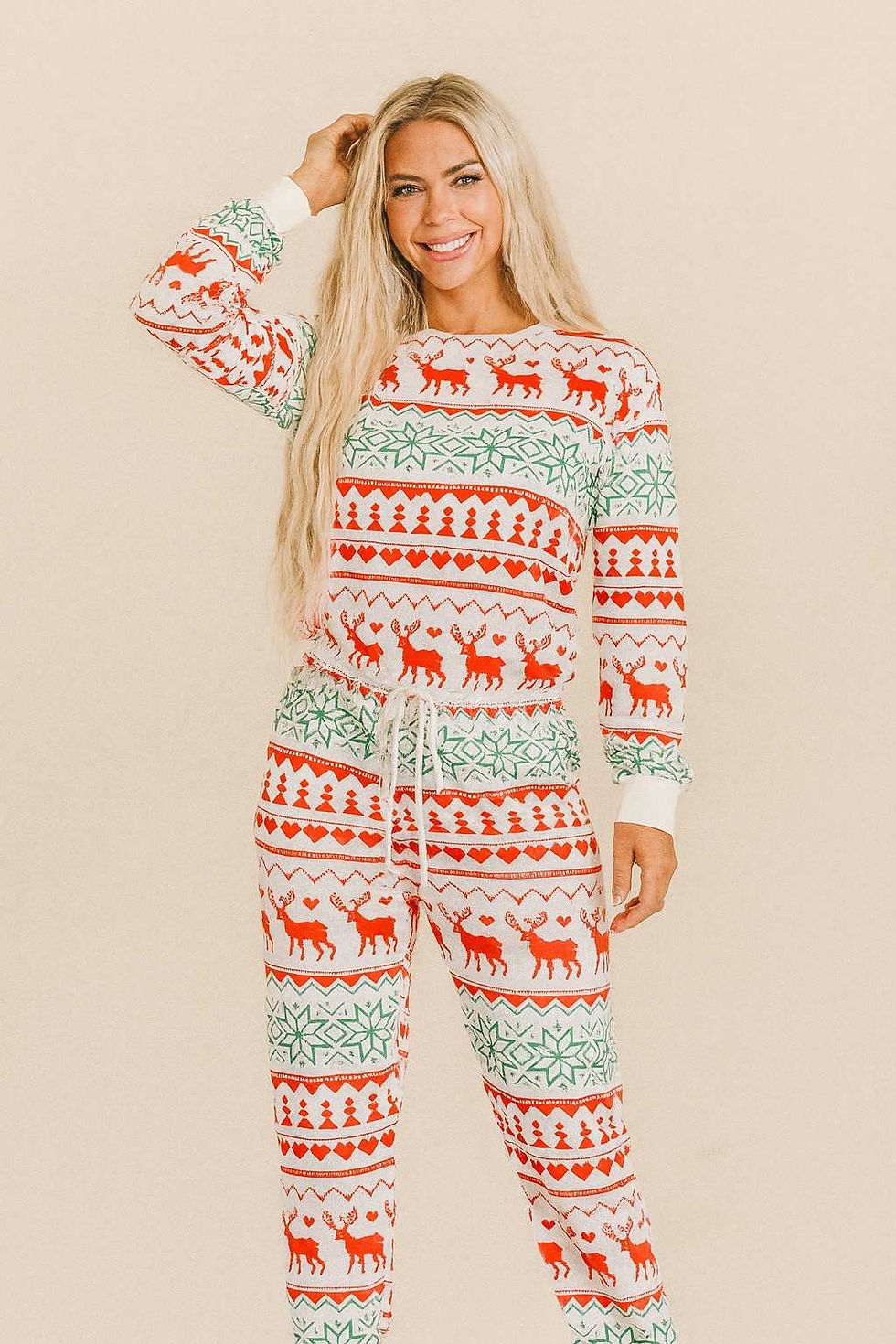 Alluforu Christmas Print Pullover & Pants Lounge Set – Festive Cozy Two-Piece