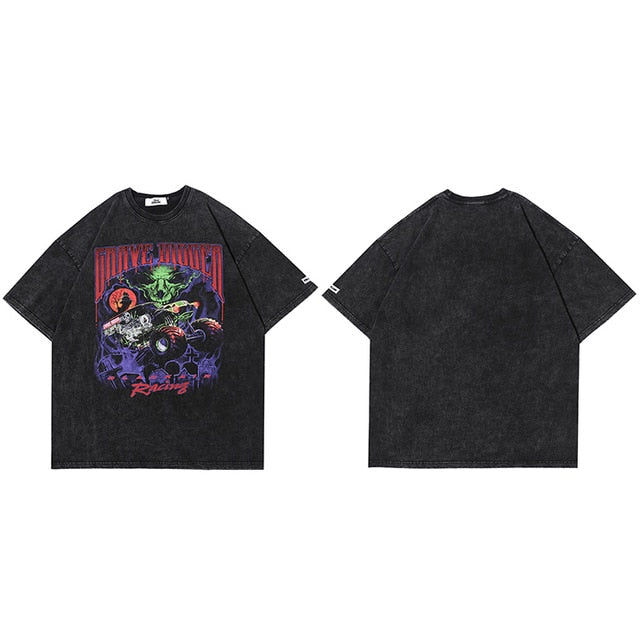 Thumbnail: T Shirt Streetwear Men Oversize Hip Hop T-Shirt Devil Racing Harajuku Tshirt Sum