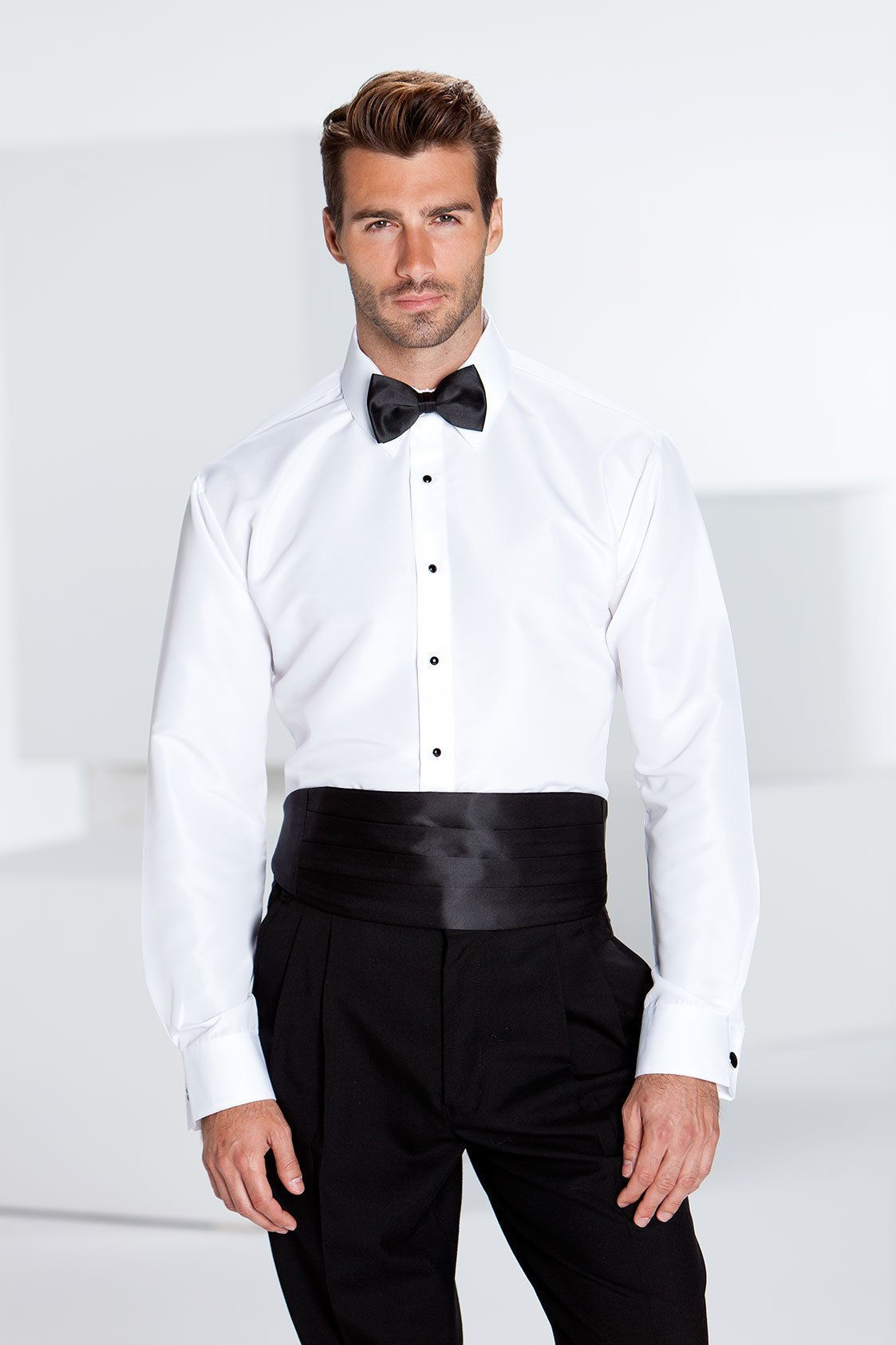 "Lido" White Laydown Tuxedo Slim Fit Shirt