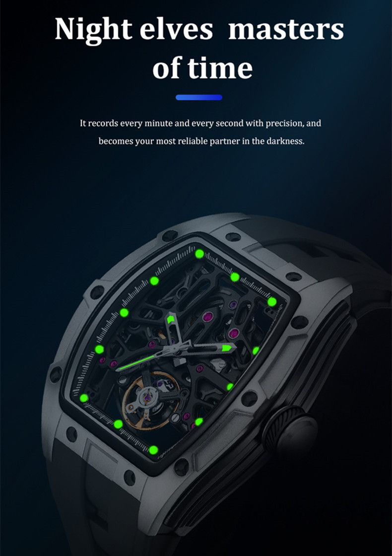 Thumbnail: Alluforu Men’s Skeleton Dial Mechanical Watch – Stainless Case, Silicone Band