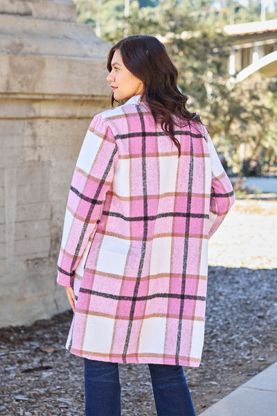 Thumbnail: Double Take Full Size Plaid Button Up Lapel Collar Coat