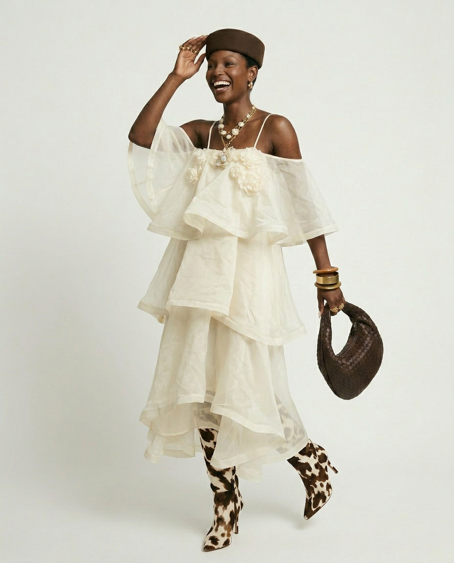 Thumbnail: Ethereal Tiered Mesh Maxi Dress
