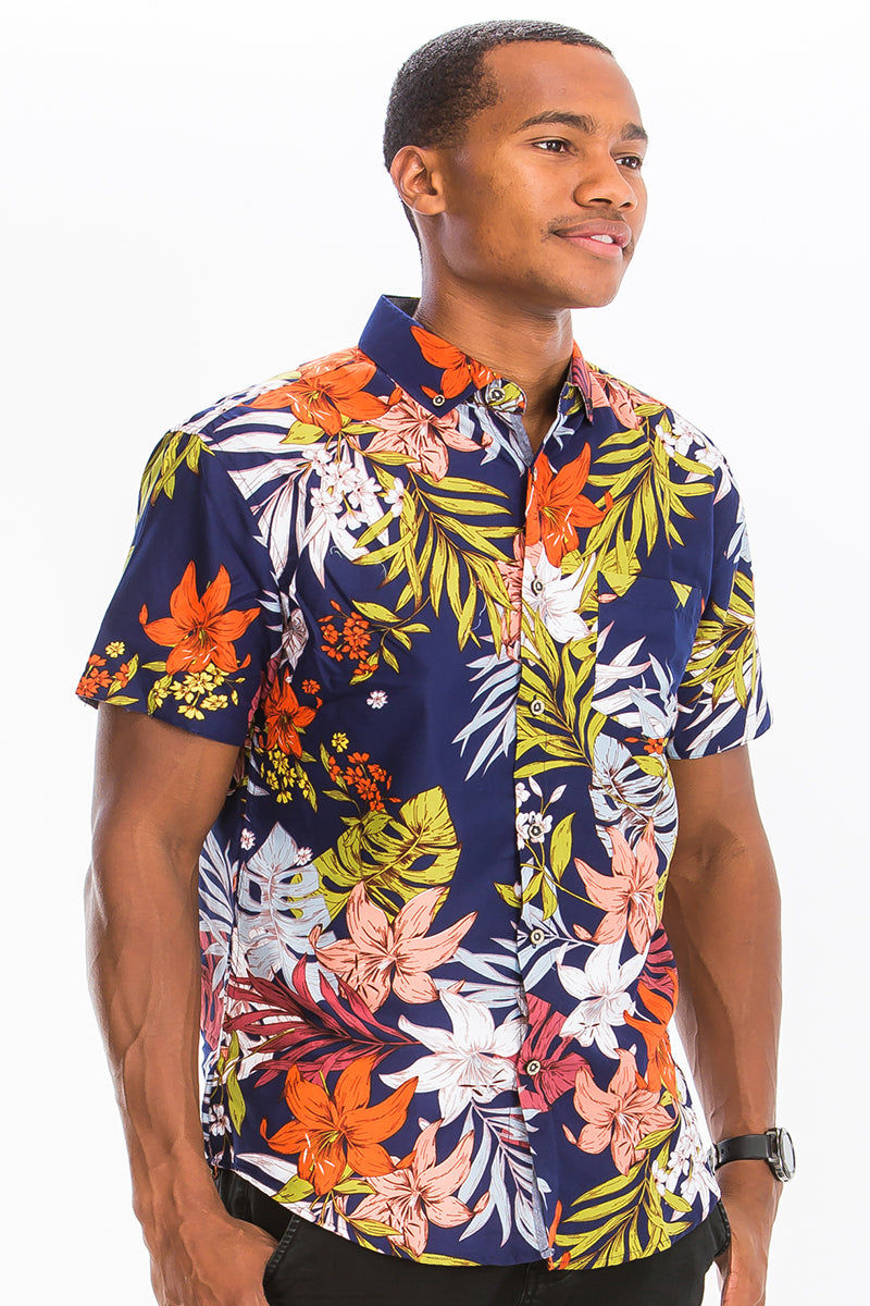 Thumbnail: Hawaiian Print Shirt Tropical Vibes Button-Up Shirt – Island Bloom Edition 