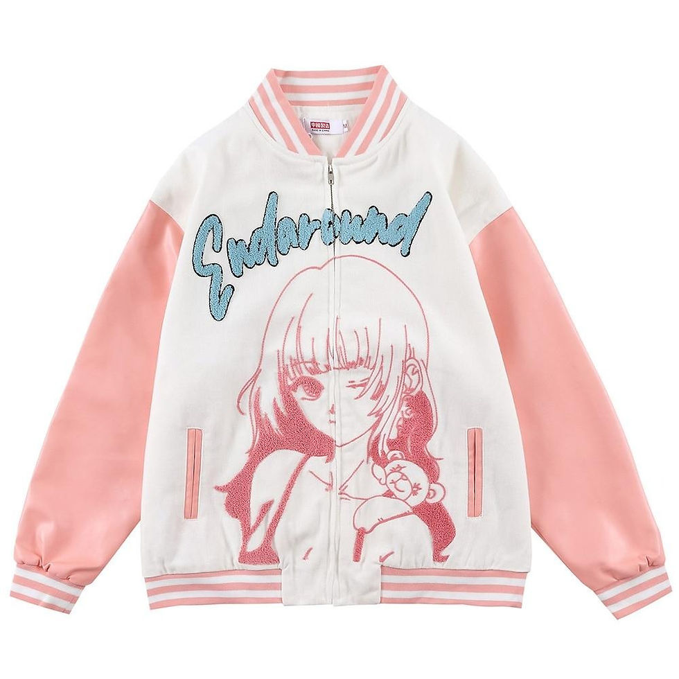 Thumbnail: Jacket Men Furry Cartoon Comics Girl Letter Outwear Oversized College Style Hips