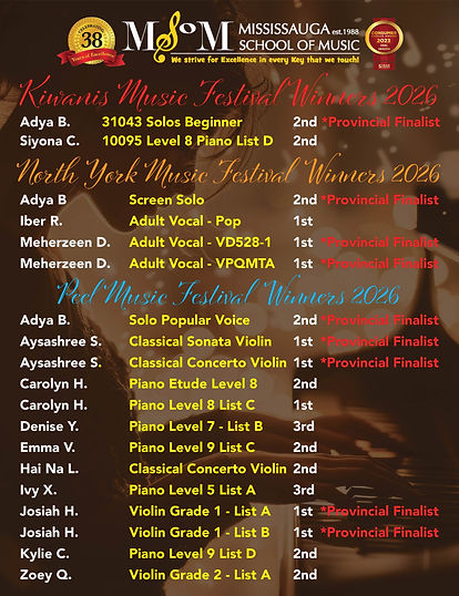 Mississauga School of Music - Music Festival Winners 2026