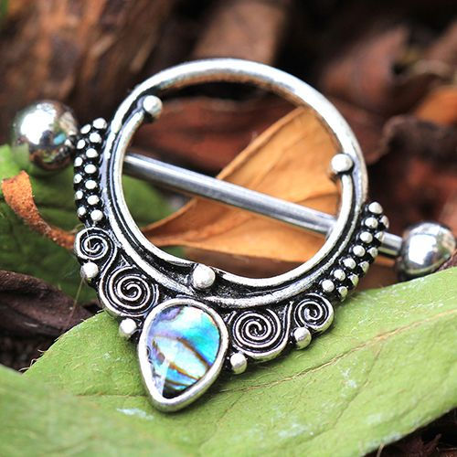 Thumbnail: Ornate Nipple Shield With Tear Drop Abalone