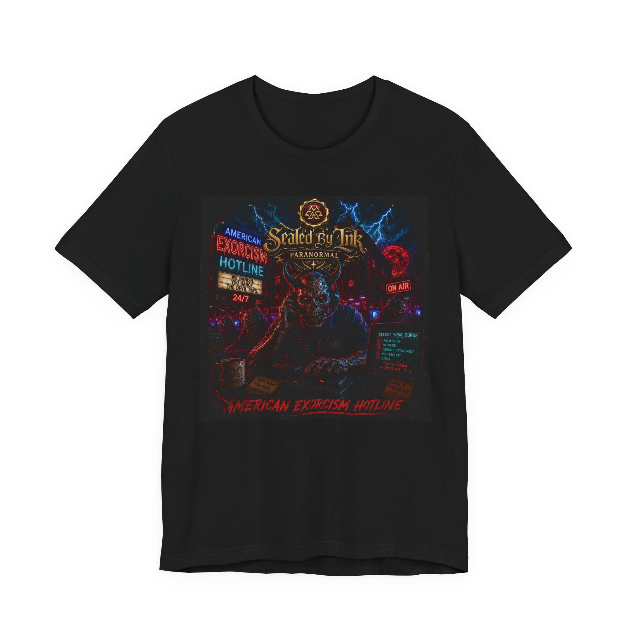 Sealed By Ink American Exorcism Hotline Unisex Jersey Short Sleeve Tee