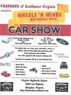 Wheels 'N Wings Show by Southwest Virginia Pharoahs 10-17 /19-2024