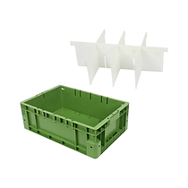 CP0643 green ASRS tote with removable divider layout