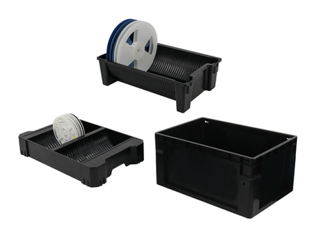 Black ESD plastic containers for automotive electronics, SMT reels and sensitive parts