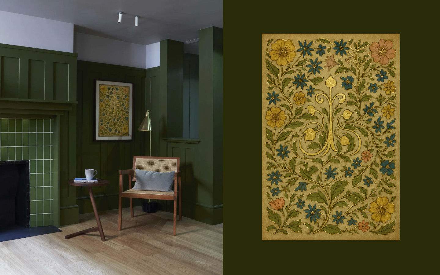 12 Hans Road print design displayed in the reception area, complementing the interior design.