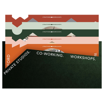 Postcard pack design highlighting the three core offerings of the building.