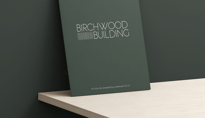 birchwood building marketing brochure front cover designed to reflect the minimal interior design approach.