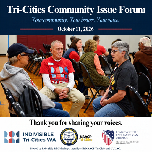 Recap graphic for the Tri-Cities Community Issue Forum, Oct 11, 2026, thanking attendees, with NAACP and LULAC partner logos.