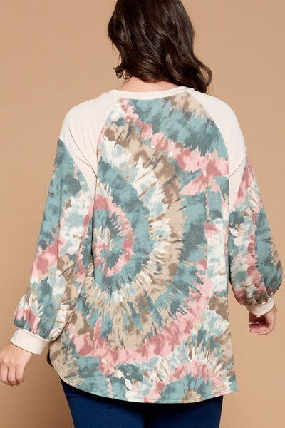 Thumbnail: Plus Tie Dye French Terry Print Balloon Slv Top