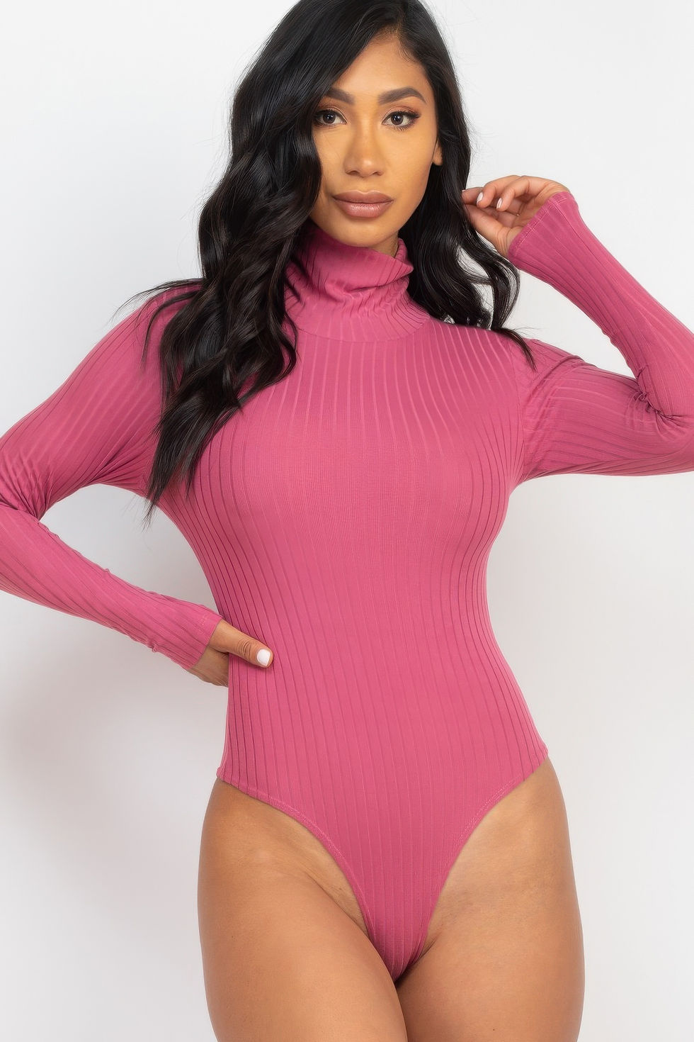 Thumbnail: Ribbed Turtle Neck Long Sleeve Bodysuit