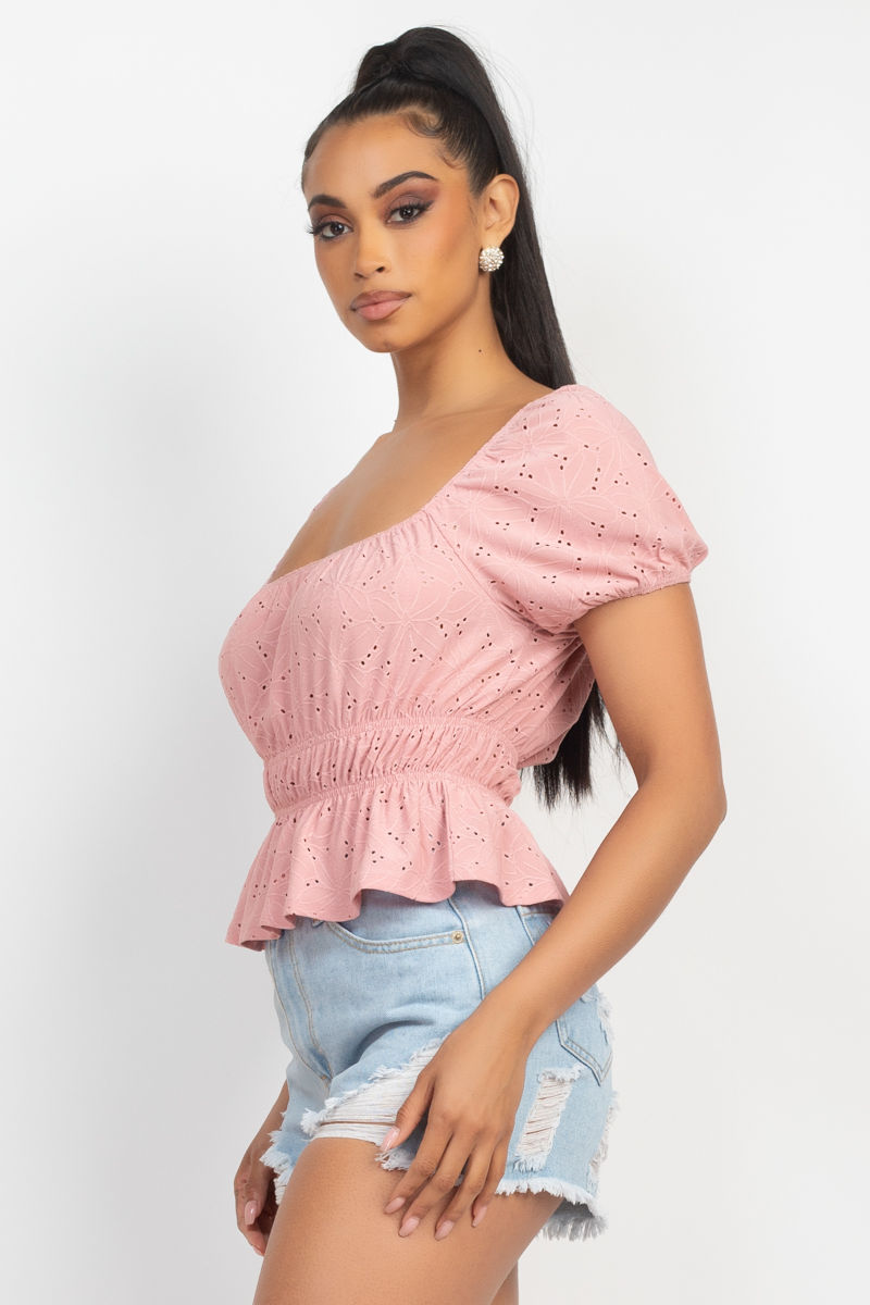 Thumbnail: Puff Slv Eyelet Peplum Top