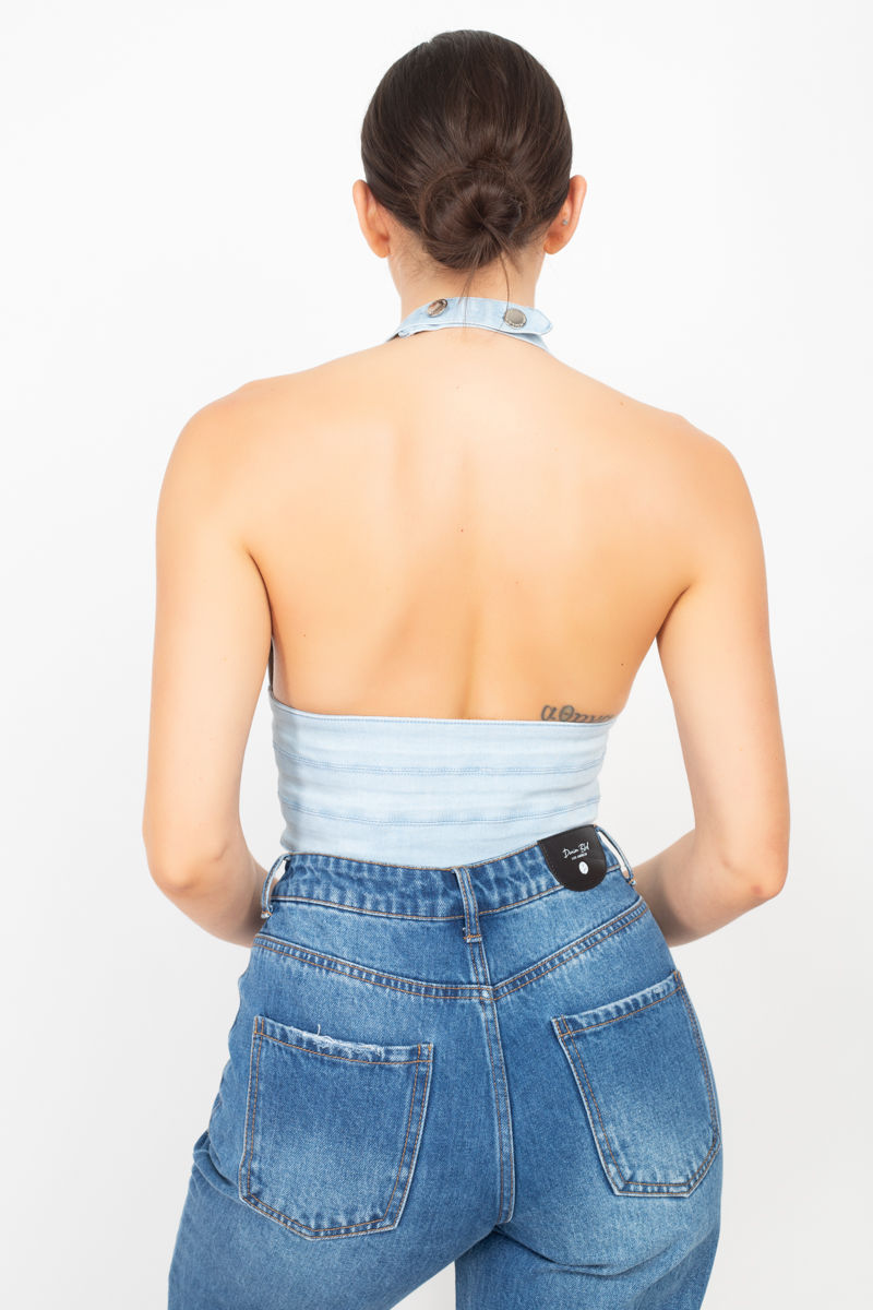 Thumbnail: Denim Halter Neck Crop Top