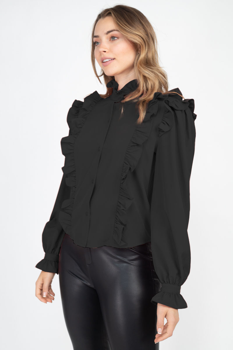 Thumbnail: Mock Neck Ruffled Buttoned Top
