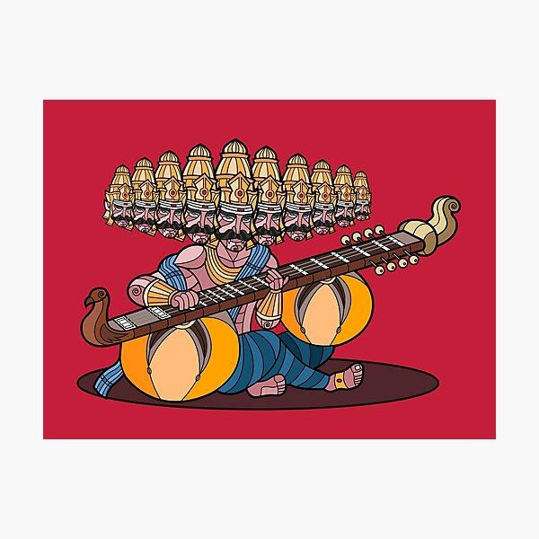 Man with 10 heads playing the veena