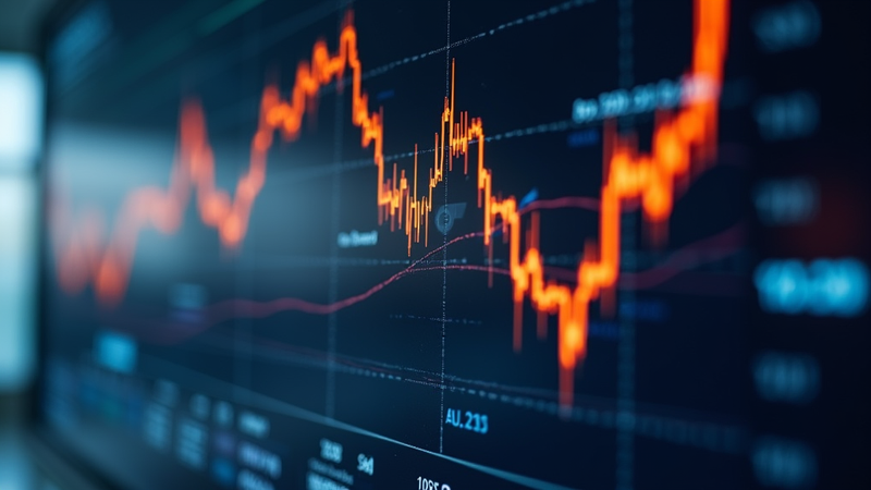 Stock trading chart with orange trend lines