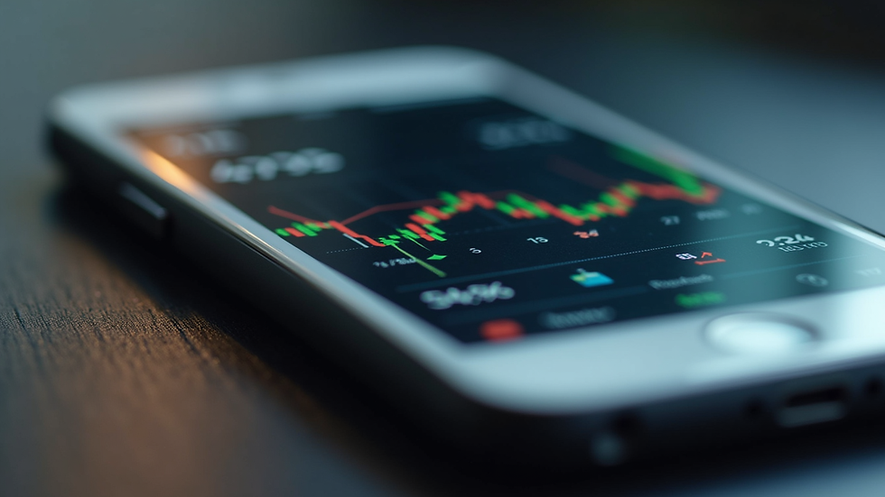 Close-up view of a smartphone displaying a stock market app with JSE data