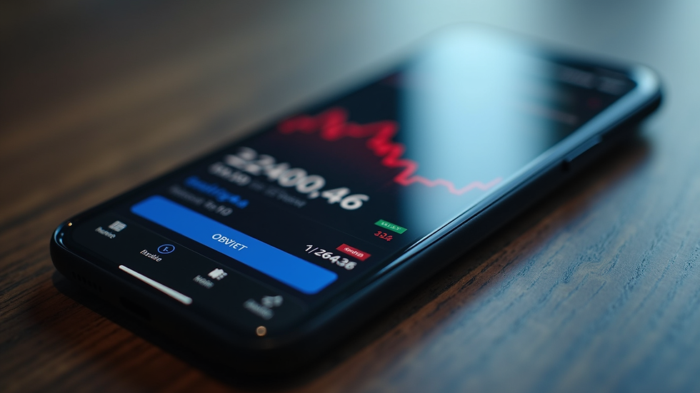 Close-up view of a smartphone displaying a stock market app
