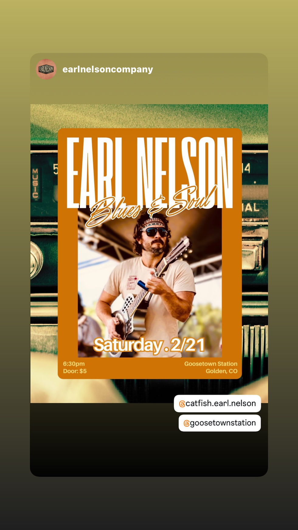 ๐ถ๐ค๐ธEarl Nelson Acoustic Solo Sat Feb 21 Music 6:30