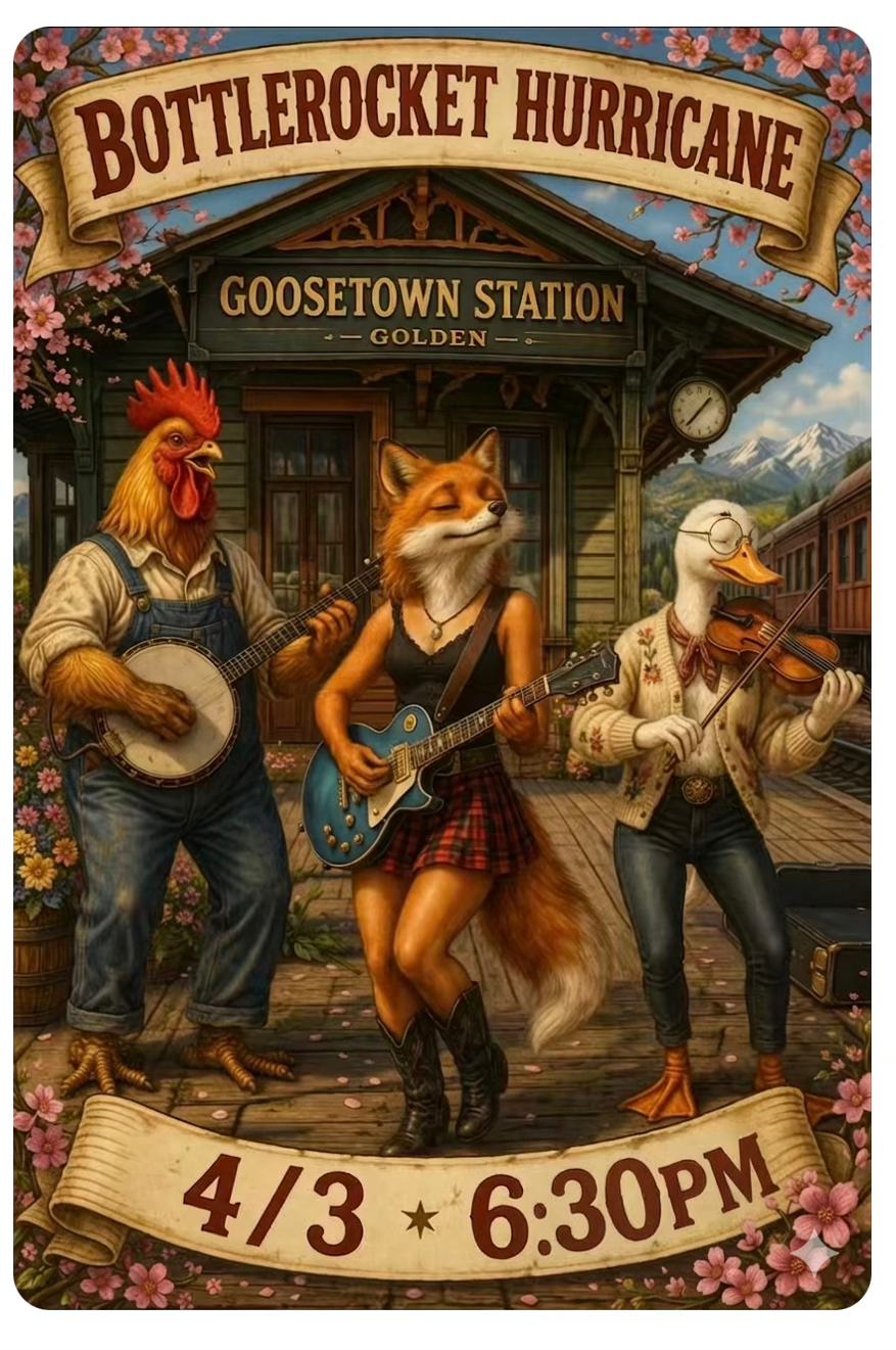 🎶🎸🎉❤️🔥Bottlerocket Hurricane Fri April 3 Music 6:30 Cover $10