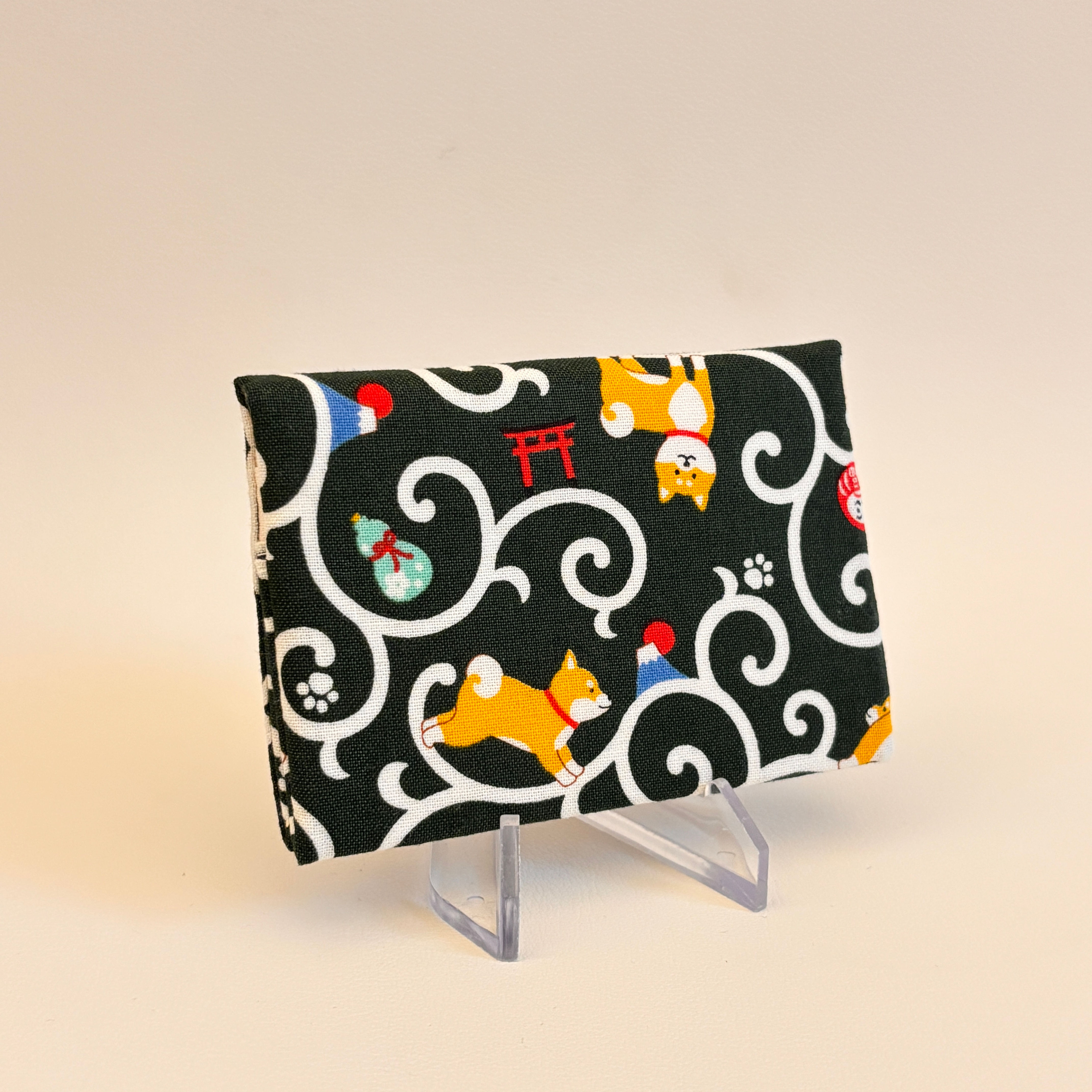 Porte cartes - coton japonais shiba et symboles japonais