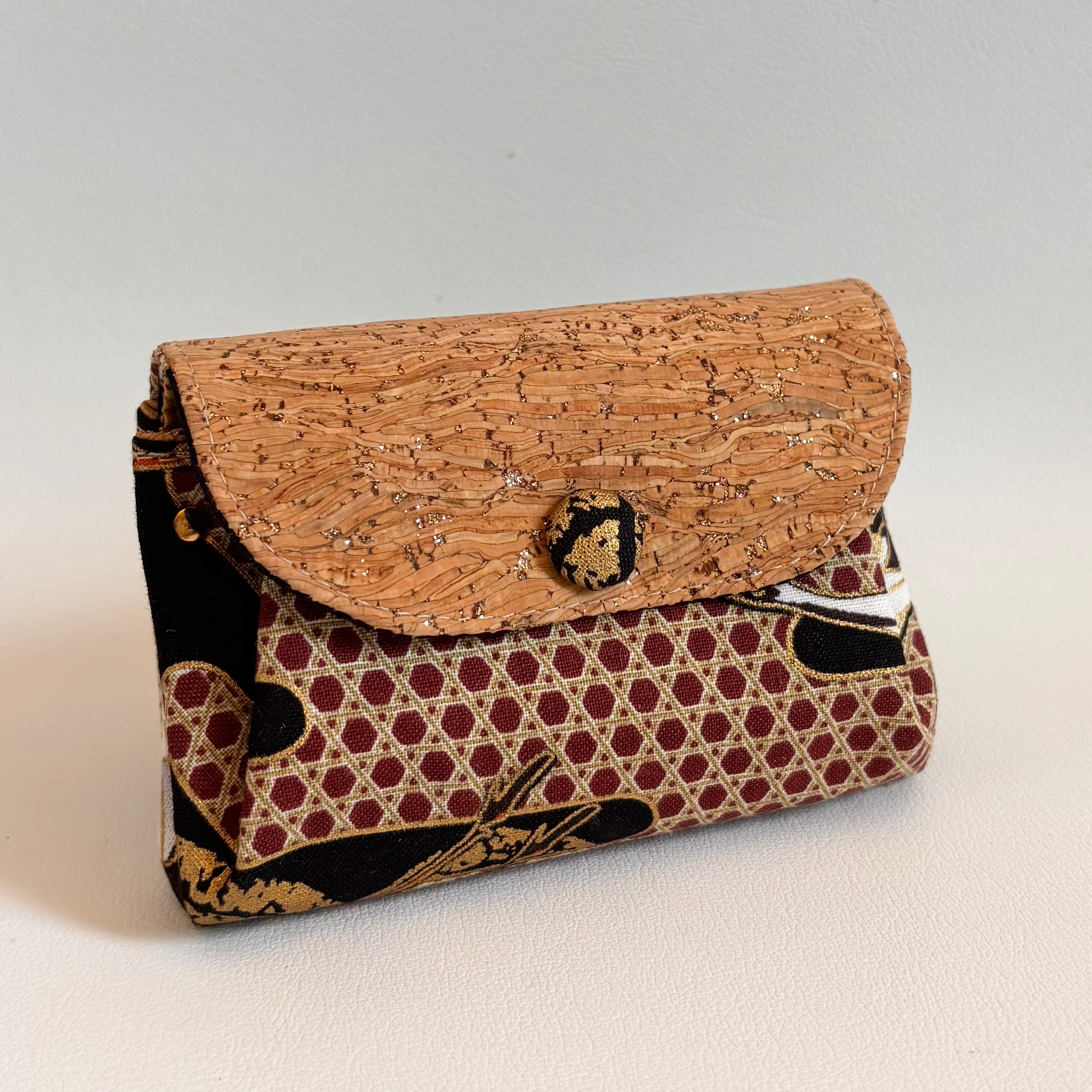 Porte-monnaie Poppy - Liège et Coton japonais noir et doré