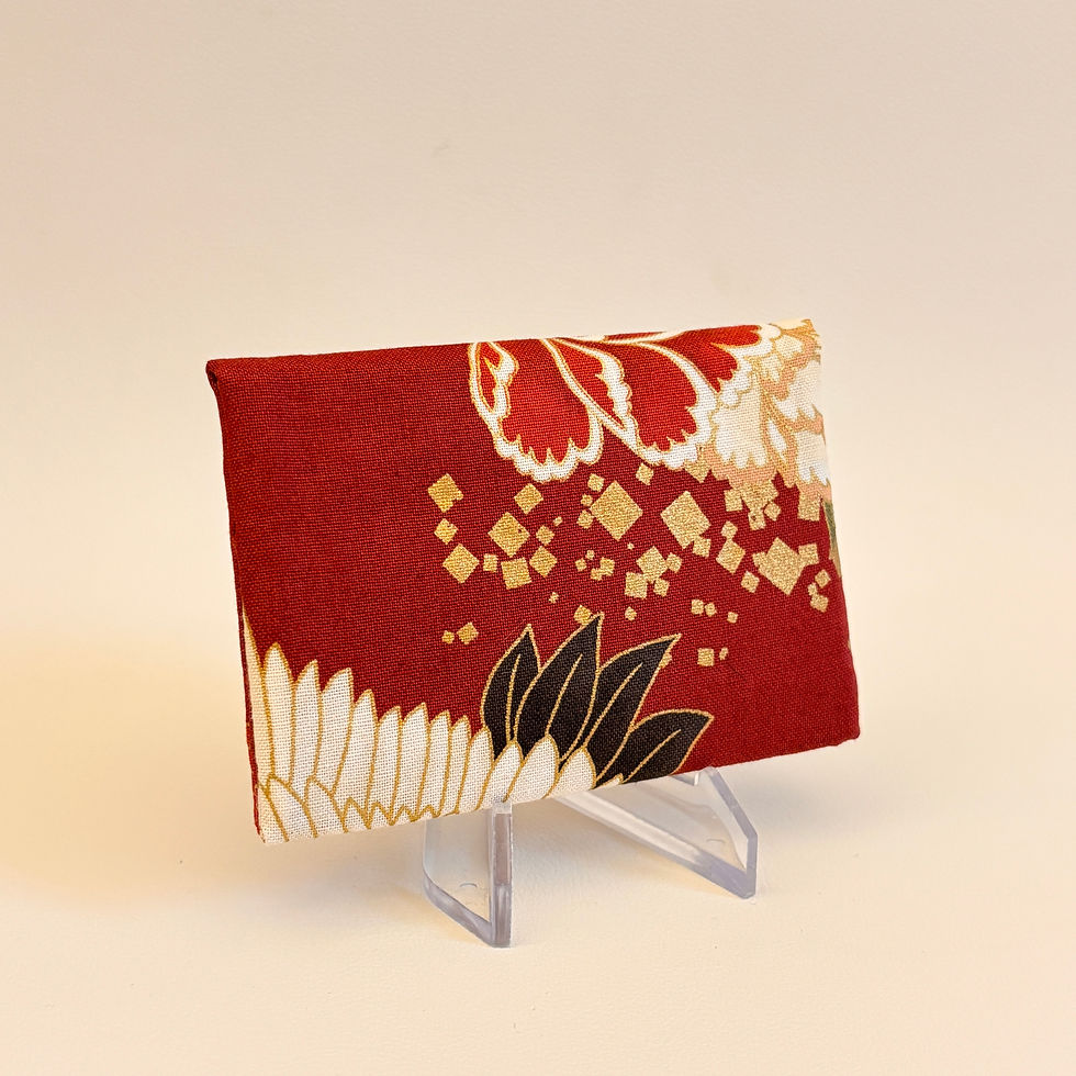 Miniature : Porte cartes - coton japonais fleuri bordeaux et doré